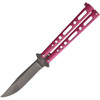 Bear & Son Butterfly Pink (BC117PKSW) 4" Carbon Steel Stonewashed Clip Point Plain Blade, Pink Skeletonized Zinc Handles