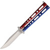 Bear & Son Butterfly (BC117RWB) 4" 440 Stainless Steel Satin Clip Point Plain Blade, Red and Blue Zinc Handles