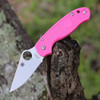 Spyderco Para 3 Lightweight C223PPN pink FRN handle open view showing CTS BD1N satin blade Breast Cancer Awareness edition