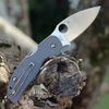 Spyderco Sage 5 Lightweight C123PGY with satin Maxamet plain edge blade and gray FRN handle, open profile view