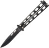 Bear & Son Butterfly (BC115B) 4" 1095HC Black Drop Point Plain Blade, Black Powder Coated Zinc Handle