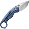 We Knife Co. Envisage (WE220134) 2.42" CPM-20CV Satin Drop Point Plain Blade, Blue Stonewash Titanium Handle, Finger Ring