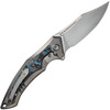 WE Knife Orpheus Nebula (WE230094) 3.48" CPM-20CV Satin Clip Point Plain Blade, Gray Finished Titanium Handle with Black White Blue and Red Nebula Carbon Fiber