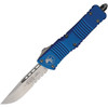 Microtech Combat Troodon S/E OTF (MCT14311BL) 3.88" Bohler M390 Stonewashed Drop Point Partially Serrated Blade, Blue Anodized Aluminum Handle