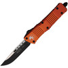 Microtech Combat Troodon S/E OTF (MCT1431OR) 3.88" Bohler M390 Two-Toned Black and Satin Drop Point Plain Blade, Orange Anodized Aluminum