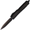 Microtech Makora D/E (MCT2061DLCTC) 3.38" Premium Steel Black DLC Coated Double Edge Dagger Plain Blade, Black Anodized Aluminum Handle with Carbon Fiber Inlay