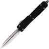 Microtech Makora D/E (MCT20612S) 3.38" Premium Steel Stonewashed Double Edged Dagger Fully Serrated Blade, Black Anodized Aluminum Handle with Black Textured Insert