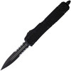 Microtech Makora D/E (MCT2062TS) 3.38" Premium Steel Black Cerakote Double Edge Dagger Partially Serrated Blade, Black Anodized Aluminum Handle with Black Textured Insert