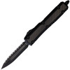 Microtech Makora D/E (MCT2063TCFIS) 3.38" Premium Steel Black Cerakote Double Edge Dagger Fully Serrated Blade, Black Anodized Aluminum Handle with Carbon Fiber Inlay