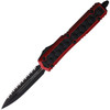 Microtech Makora D/E (MCT2063RDBIS) 3.38" Premium Steel Black Cerakote Double Edge Dagger Fully Serrated Blade, Red Anodized Aluminum Handle with Black Bubble Aluminum Insert