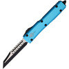 Microtech Ultratech Warhound (MCT119W1TQS) 3.5" Bohler M390 Satin and Black Cerakote Wharncliffe Plain Blade, Turquoise Anodized Aluminum Handle