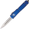Microtech Ultratech D/E (MCT12211BL) 3.5" Bohler M390 Stonewashed Double Edged Dagger Partially Serrated Blade, Blue Anodized Aluminum