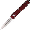 Microtech Ultratech D/E (MCT12211MR) 3.5" Bohler M390 Stonewashed Double Edged Dagger Partially Serrated Blade, Merlot Anodized Aluminum