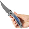 Kansept Knives Baku (K1056A4) 3.25" Damascus Clip Point Plain Blade, Gray Titanium Handle with Black and Blue G-10 Inlay