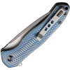 WE Knives Kitefin (WE19002M3) 3.25" CPM-20CV Satin Drop Point Plain Blade, Gray Titanium Handle with Blue Spirals