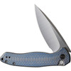 WE Knives Kitefin (WE19002M3) 3.25" CPM-20CV Satin Drop Point Plain Blade, Gray Titanium Handle with Blue Spirals