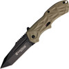 Smith & Wesson Black Ops (SWBLOP3TD) 3.35" 4034 Stainless Steel Black Tanto Plain Blade, Tan Aluminum Handle