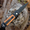 Pro-Tech Knives Godson Automatic (707-Olive) - 3.15" 154CM DLC Black Spear Point Blade, Black Aluminum Handle with Olive Wood Inlay