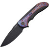 WE Knife Equivik (WE230202) 3.48" CPM-20V Blackwashed Drop Point Plain Blade, Black and Blue and Yellow Titanium Handle