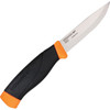 Mora Companion Heavy Duty F (FT01460) 4" Carbon Steel Satin Clip Point Plain Blade, Black and Orange Rubber Handle, Orange Polypropylene Sheath