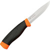 Mora Companion Pinpack (FT01409) 4" Stainless Steel Satin Drop Point Plain Blade, Black and Orange Rubber Handle, Orange Molded Plastic Sheath