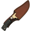 Damascus Blade Skinner- 3.75" Damascus Drop Point Plain Blade, Black Sculpted Micarta Handle, Brown Leather Belt Sheath