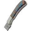 Damascus Knives Space Hunter (DM1381) 4" Damascus Drop Point Plain Blade, Blue and Brown Resin Handle with Stainless Bolsters, Brown Leather Belt Sheath