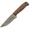 Damascus Knives Hunter (DM1376RD) 4" Damascus Drop Point Plain Blade, Red and Green Sculpted Wood Handle, Brown Leather Belt Sheath