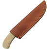 Damascus Knives Hunter (DM1337) 4.5" Damascus Drop Point Plain Blade, Red Wood and White Smooth Bone Handle with Brass Bolsters, Brown Leather Belt Sheath