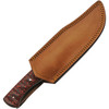 Damascus Knives Magma Hunter (DM1326) 4.75" Damascus Clip Point Plain Blade, Black and Red Sculpted Micarta Handle, Brown Leather Belt Sheath