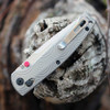 Hogue Mysto Collector Series (HO24491-LIM) 3.4" CPM Magnacut Stone Tumbled Clip Point Plain Blade, CNC Milled Titanium Handle