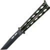 Bear and Son Butterfly Silver Vein (BC115TAN) 4" 1095 HC Black Powder Coated Tanto Plain Blade, Silver Vein Epoxy Powder Coated Zinc Handle