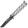 Bear & Son Butterfly (BCSS15TAN) 3.38" 1095 HC Black Powder Coated Tanto Plain Blade, Mirror Finished Stainless Steel Handle