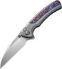 WE Knives Ziffius Button Lock (WE22024D4) 3.75" CPM-20CV Satin Wharncliffe Plain Blade, Grey Titanium Handle with Flamed Anodized Titanium Inlays