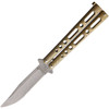 Bear & Son Butterfly Gold Stonewash (BC117GSW) 3.75" 440 Stainless Steel Stonewashed Clip Point Plain Blade, Gold Zinc Handle