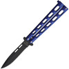 Bear & Son Butterfly Blue (BC115BL) 3.5" 440 SS Black Powder Coated Drop Point Plain Blade, Blue Powder Coated Zinc Handle
