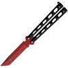 Bear & Son Widow Series Butterfly (BCW114AB) 3.5" 440 Stainless Steel Red Powder Coated Tanto Plain Blade, Black Powder Coated Zinc Handle