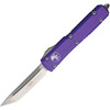 Microtech Ultratech T/E OTF (MCT12310PU) 5" Bohler M390 Stonewashed Tanto Plain Blade, Purple Aluminum Handle with Glass Breaker