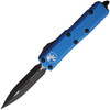 Microtech UTX-85 D/E (MCT2321BL) 3.13" Premium Steel Black DLC Coated Double-Edged Dagger Plain Blade, Blue Anodized Aluminum Handle with Glass Breaker