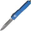 Microtech Ultratech S/E AP (MCT12110APBL) 3.5" Bohler M390 Stonewashed / Bead Blasted Drop Point Plain Blade, Blue Anodized Aluminum Handle