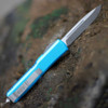 Microtech Ultratech S/E AP (MCT12110APTQ) 3.5" Bohler M390 Stonewashed / Bead Blasted Drop Point Plain Blade, Turquoise Anodized Aluminum Handle