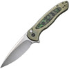WE Knife Kitefin Jungle (WE19002N2) 3.25" CPM-20CV Satin and Stonewashed Drop Point Plain Blade, Green Stonewashed Titanium with Jungle Fat Carbon Inlay Handle