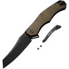 WE Knife RekkeR (WE22010G3) 3.61" CPM-20CV Blackwashed Reverse Tanto Plain Blade, Gold and Black Titanium Handle