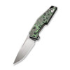 We Knife OAO (WE230013) 3.4" CPM-20CV Hand Rubbed Satin Clip Point Plain Blade, Gray / Black / Green Titanium Handle with Jungle Wear Fat Carbon Fiber Inlay