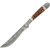 Damascus Knives (DM1024) 4.5" Damascus Drop Point Plain Blade, Stag Bone Handle with Damascus Steel Bolsters, Brown Leather Belt Sheath