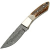 Damascus Knives Hunter (DM1050SG) 3.63" Damascus Drop Point Plain Blade, Stag Bone Handle with Nickel Silver Bolsters, Brown Leather Belt Sheath