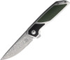 Begg Knives Diamici (BG015M) 3" VG-10 San Mai Damascus Straight Back Plain Blade, Stainless Steel Handle w/ Black and Green G-10 Inlay
