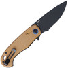 CRKT P.S.D. II Assisted Opening (CR7910) 3" AUS-10A Black Coated Drop Point Plain Blade, Coyote Brown G-10 Handle