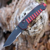 Hogue HK Ballista XL Automatic (54540) 3.75" Black Cerakote CPM-S30V Tanto Part Serrated Blade, ChromaCut Black and Red G-10 Handle