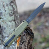 Benchmade 3370SGY Claymore OTF - 3.89 Smoke Gray CPM-D2 Double Edge Partial Serrated Blade, Green Grivory Handle